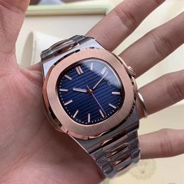 Neue Stil Automatische Bewegung Männer Uhr Glas Zurück Blau Gesicht Sapphire Kristall 316 Edelstahl Band Watch356V