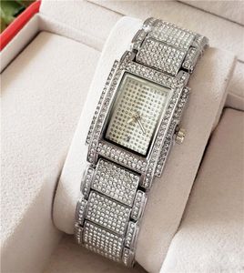 Nouveau style Automatic Quartz Movement Square Womens Watch Men Full Diamond Diamond Real Male Watchs Women Designer Lady Dress Wristwat9979372