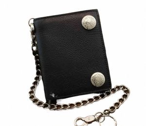 Nieuwe stijl Biker Motorfiets Rock Dikke Black Lederen Wallet met ketting 28E3#