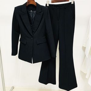 New Style Black White Women's Two Piece Sett Suit Original Design Cloth Button Blazer Fashion Show Bell-Bottoms Pantal