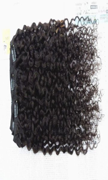 Nouveau style Brésilien Virgin Curly Hair Waft Clip in non transformé en boucle noire naturelle Extensions humaines