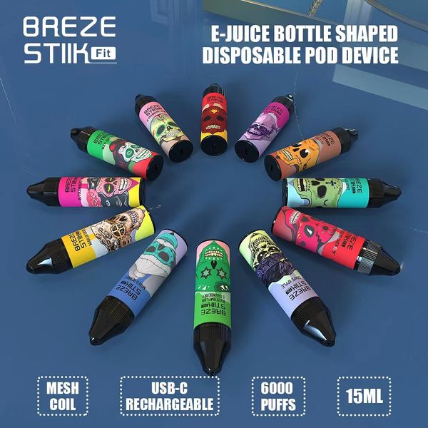 NUEVO ESTILO BREZE STIIK FIT 6000 inhalaciones 8ML JUGO vapes desechables recargables cigarrillo eléctrico Vainas desechables 6000 inhalaciones vapes