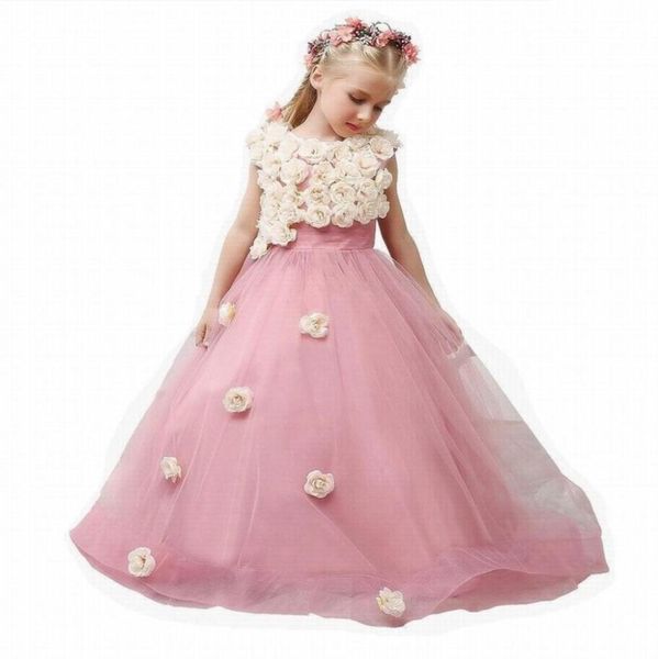 Nouveau style Charme Rose Fleur Fille Robe Princesse Pageant Prom Party Occasion Spéciale Enfants Robe Première Communion Robe YYYTZ3287964