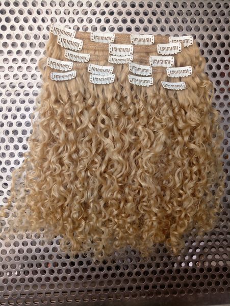 Nouveau Style Forte Chinoise Vierge Remy Cheveux Bouclés Trame Humaine Top Clip Ins Extensions de Cheveux blonde 6130 # Couleur 100g Cheveux un Ensemble