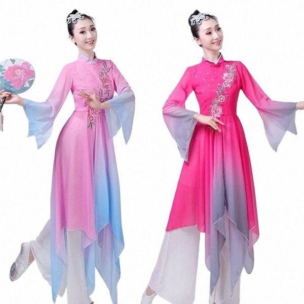 Nouveau style chinois Yangko s danse élégante s danse carrée moderne folk classique fan dance hanfu performance s 22Bz #