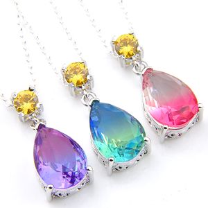 Nouveau style cadeau de Noël goutte d'eau bi couleur tourmaline gemmes 925 argent sterling demoiselle d'honneur mariée pendentifs pour colliers femmes