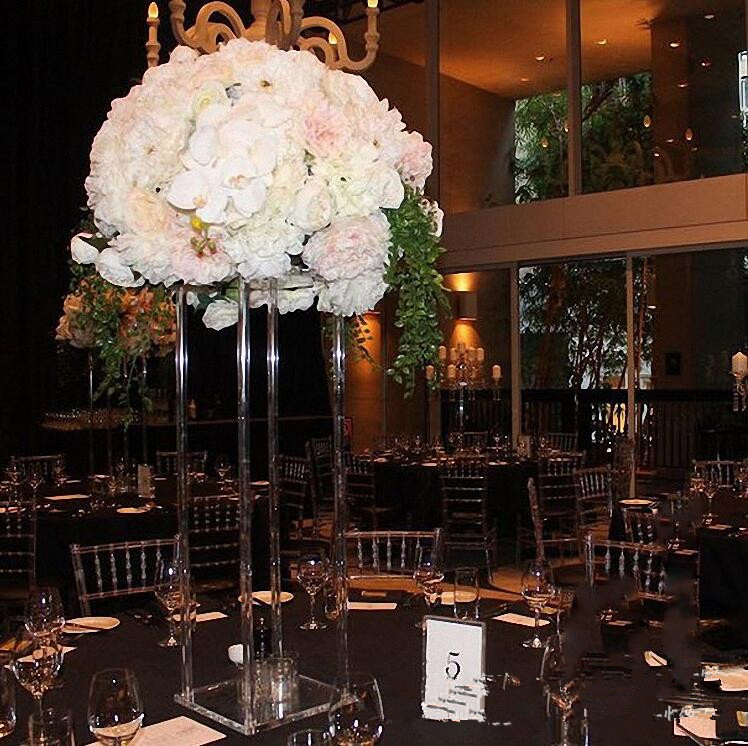 Nuevo estilo, centro de mesa de cristal acrílico transparente y alto para boda, columnas de boda, soporte de flores para decoración de mesa