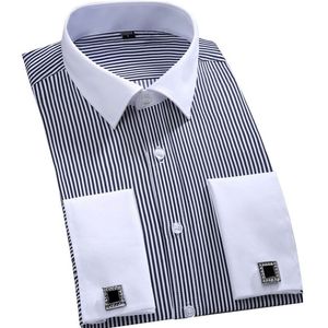 Nieuwe Stijl Katoen Wit Mannen Bruiloft Prom Diner Bruidegom Shirts Dragen Bruidegom Man Shirt Klassieke Gestreepte Mannen Overhemden 37--46 276f