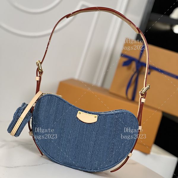 Nuevo estilo Croissant Diseñador Bolso de hombro 25 CM Vintage Canvas Underarm Bag casual Cowboy Tote bolsas con caja LL1006