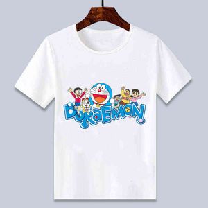 new style cute Doraemon white cartoon t shirt for boys and girls 4 6 8 10 12 14T G220223