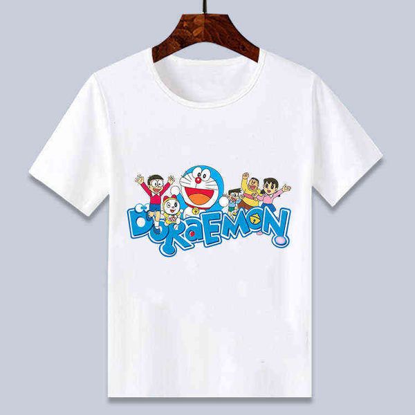 Nuevo estilo lindo Doraemon camiseta blanca de dibujos animados para niños y niñas 4 6 8 10 12 14T G220223