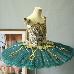 Nuevo estilo Ropa de baile para niños Vestido de manga larga de hada clásica negra Trajes de ballet Ropa de fábrica Rodilla en tutú Leotardo Verde