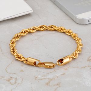 Bracelet Chaîne Corde Acier Inoxydable 316L Titane Acier Plaqué Or 18K