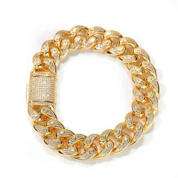 Nuevo estilo de moda Hip Hop Ice Out Baguette Cuban Chain Gold Link Bling pulsera