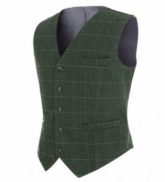 Nouveau style Fi Nouveau costume à carreaux Gilet pour hommes Laine Tweed Casual Slim Fit Gilet Formel Busin Gilet pour garçons d'honneur mariage, q30t #