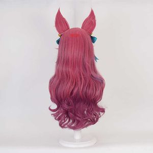 Nieuwe stijl game lol spirit bloesem ahri cosplay pruik met oren hoofddeksels kostuum de negenstaart vos haar vrouwen pruiken y0913