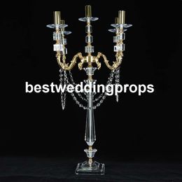 Nuevo estilo, candelabro dorado de 5 brazos de cristal/acrílico, decoración de mesa de boda, candelabro, centro de mesa, el mejor