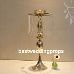 Nieuwe stijl gouden kristallen hoge bloem staan ​​vazen ​​centerpieces voor bruiloft tafel best0834