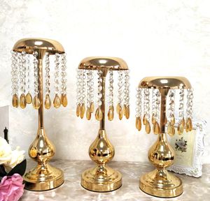 Nieuwe stijl gouden kristallen hoge bloem staan ​​vazen ​​centerpieces voor bruiloft tafel best0915