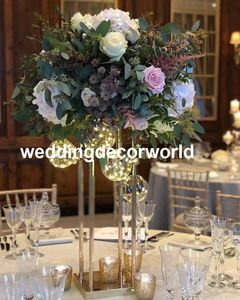Nuevo estilo, soporte rectangular dorado, jarrón geométrico de Metal, decoración rústica para boda, soporte de flores de metal dorado, centro de mesa decor399