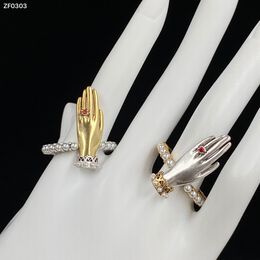 Nouveau style chaîne en or/argent avec pierres latérales anneaux à main crâne squelette charme anneau ouvert pour femmes hommes fête amoureux de mariage fiançailles Punk bijoux cadeaux R2024-R21889