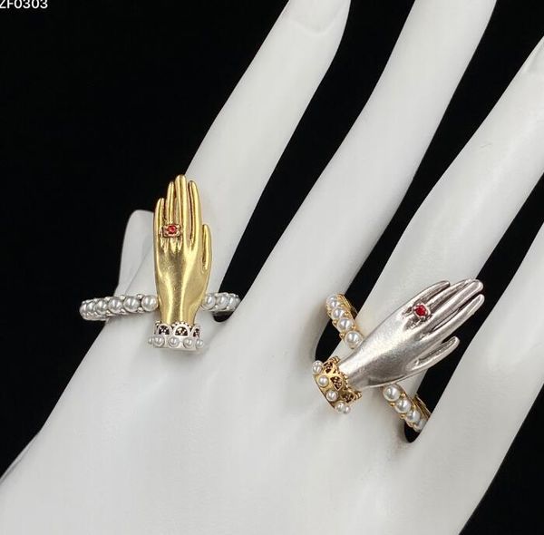 Nuevo estilo, cadena de oro/plata con piedras laterales, anillos de mano, anillo abierto con dije de esqueleto de calavera para mujeres, hombres, amantes de la boda, compromiso, regalos de joyería Punk XRM-21889