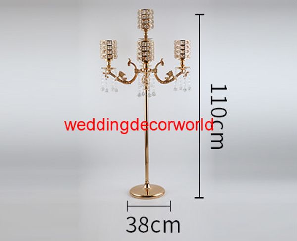 Centro de mesa candelabro de 5 brazos dorado y plateado de nuevo estilo con cuenco de flores para decoración de boda 0905