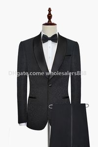 Nouveau style garçons d'honneur motif noir smokings marié châle revers en satin costumes pour hommes ventilation latérale mariage / bal meilleur homme (veste + pantalon + cravate) K974