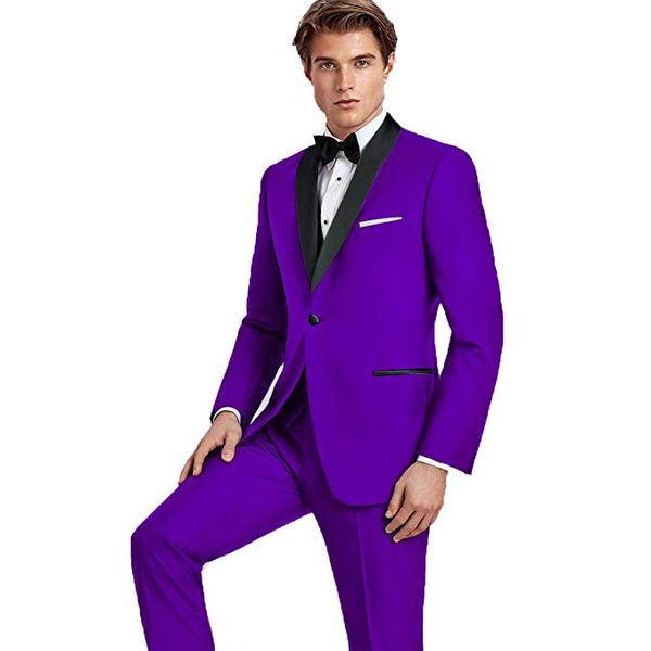 Nouveau Style Garçons D'honneur Violet Marié Tuxedos Châle Noir Satin Revers Hommes Costumes De Mariage Meilleur Homme Marié (Veste + Pantalon + Gilet + Cravate) L184