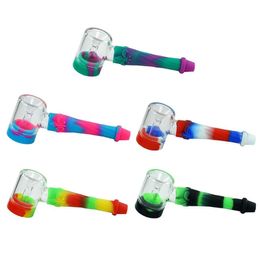 Nouveau style Hammer en forme de tuyau en verre Pipe de silicone Pyrex Brûleur d'huile Fumer Shop jetable SHISHA PLASTIQUE PLASTIQUE DAB RIG