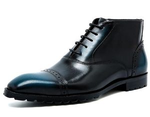 Nouveau Style haute qualité sculpté brogue bottes en cuir véritable hommes bottes bout pointu rétro Martin mode bottines