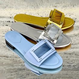 Baguette mula de tobogán de toba plana chanclas de sándalo para mujer de cuero sandale sandale rosa verde cuero cubierta zapatilla de diseñador de diseñador de diseñadores para hombres.