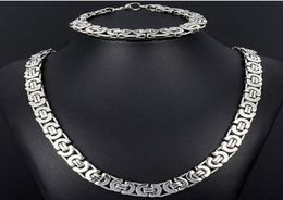 Nouveau style ensemble de bijoux 8 mm ton argent plat chaîne byzantine collier bracelet en acier inoxydable 316L Bling pour la mode hommes XMAS Gi3805956