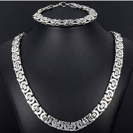 Nouveau style ensemble de bijoux 8mm ton argent plat chaîne byzantine collier bracelet en acier inoxydable 316L Bling pour la mode hommes XMAS Gi2429