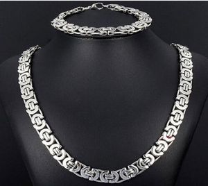 Nieuwe stijl sieraden set 8 mm zilverkleurige platte byzantijnse ketting armband 316L roestvrij staal bling voor mode heren XMAS Gi2043719