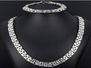 Nieuwe stijl sieraden set 8 mm zilverkleurige platte byzantijnse ketting armband 316L roestvrij staal bling voor mode heren XMAS Gi9935177