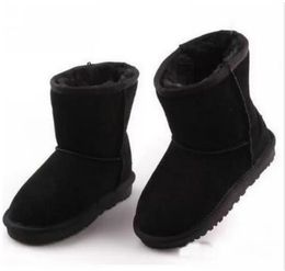 Nieuwe stijl Kids Bailey 2 Bows Boots Echt lederen Toddlers Snow Boots Solid Botas de Nieve Winter Girls Footwear Peuter