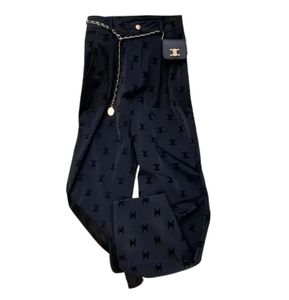 Nieuwe stijl letter massaal dames heren hoge taille broek met riemprint zwarte kleur lange broek