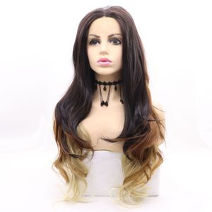 Nouveau style long Brown Brown Tête teintée Brouvante Long Coiffure bouclée Femme Fibre chimique Fibre Fibre haute température Wigless sans glu