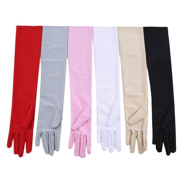 Nouveau Style longs gants femmes mitaines automne hiver mode couleurs unies femme Satin opéra soirée bal Costume gant