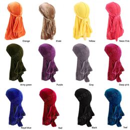 Nieuwe stijl lange fluwelen dames heren durags bandana turban zachte doo vod piraat hat du rag hoofd wrap haaraccessoires