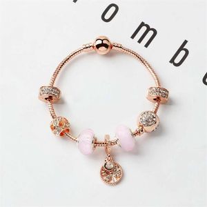 Nieuwe stijl losse charme kralen leven boom hanger bangle rose gouden bedelarmband meisje vrouwen gift DIY Sieraden Accessoires1853