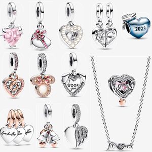 Nuevo estilo Love Pendant Mom Necklace Earstuds pendientes encantos del corazón mujeres Sparkling Mother's Day Gift DIY fit Pandora Designer Jewelry