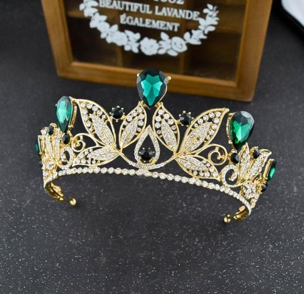 Couronne de mariée en or de luxe, nouveau style, avec diadème de mariage en cristal vert bleu royal rouge argent, vente de couvre-chef, accessoire pour cheveux 4433548