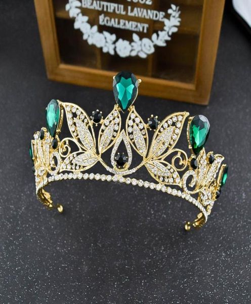 Nuevo estilo de lujo corona nupcial de oro con verde azul real rojo plata cristal tiara de boda vender tocados accesorio para el cabello 1922006