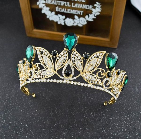 Nuevo estilo, corona nupcial dorada de lujo con tiara de boda de cristal rojo, verde, azul real, rojo, venta de tocados, accesorio para el cabello 2163975