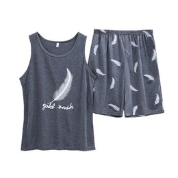 Nieuwe stijl heren pyjama's set zomer dunne katoenen mannelijke pyjama's sets vest slaapkleding mouwloze tops shorts 2pcset lxxxxl t200813