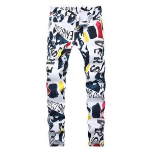 Nouveau style Brand pour hommes Jeans Cotton White Lettre de créateur imprimé Hip Hop Men de haute qualité Pantalon Jean élastique de la mode