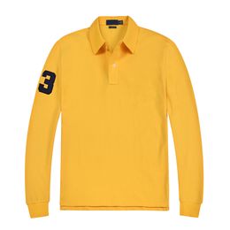 Polos pour hommes chemises à manches longues chemisier T-shirt design vêtements de couleur unie bouton de cou tout-match printemps et automne décontracté homme haut coton Polo petit cheval