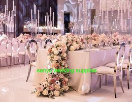 Nouveau style en métal pour sol haut de bougette en verre candélabre en cristal pour affichage de mariage avec les tasses d'ouragan de mariage Senyu78